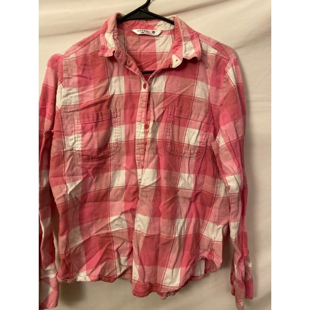 Pink Plaid Flannel Soft Grunge Shirt Top Long Sleeve Women’s Medium Western